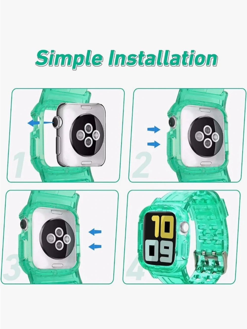 42mm/44mm/45mm Clear Green Replacement Case & Band for Smartwatches